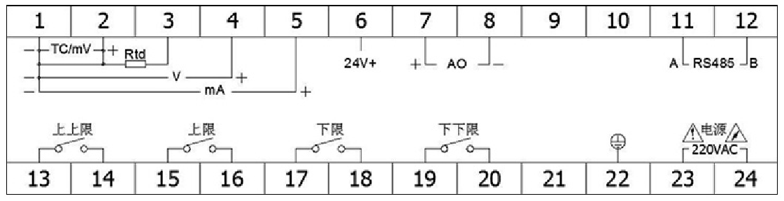 YL-TS803智能單光柱報(bào)警測控儀接線圖
